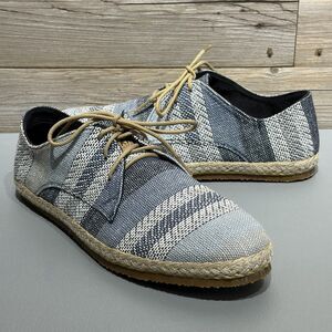Patara Nomad Men’s 9 Blue Stripe Woven Derby Casual Lace Up Shoes Hemp Braid